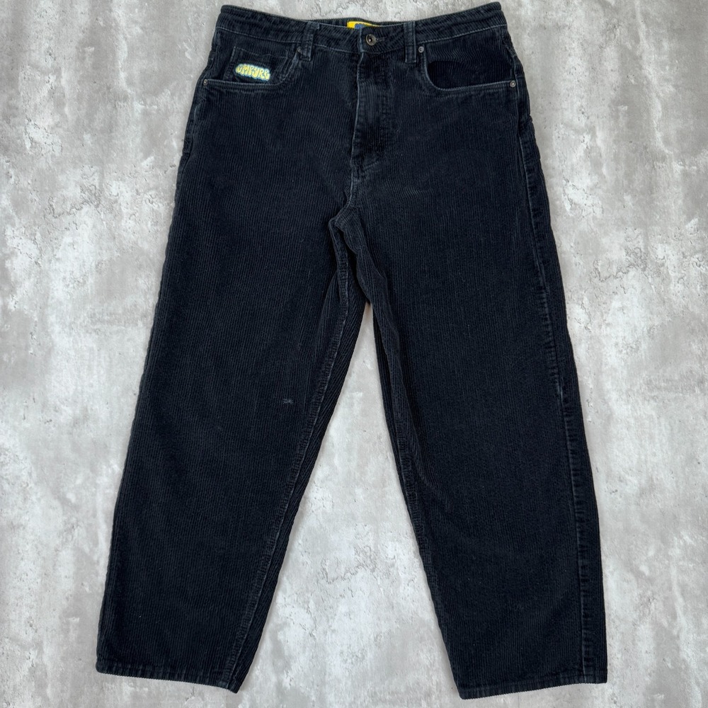 Empyre Corduroy Cargo Pants Mens Size 32x28 Black Skater Wide Leg Baggy Y2K